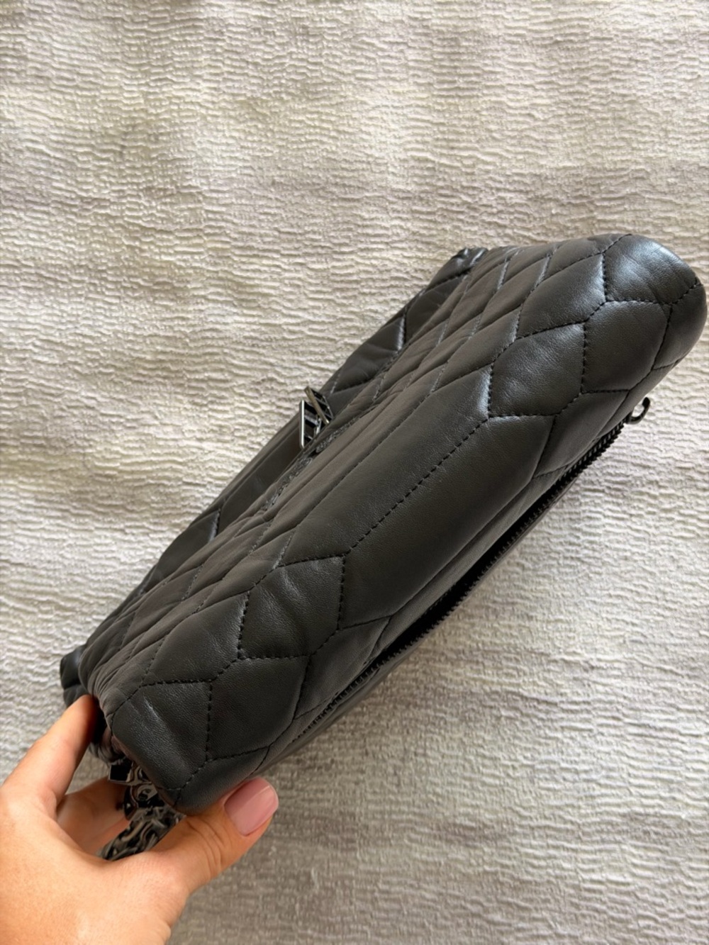 NWOT Zadig & Voltaire Rocky XL Quilted Leather Clutch Chain-Shoulder Bag - Black - Picture 12 of 16